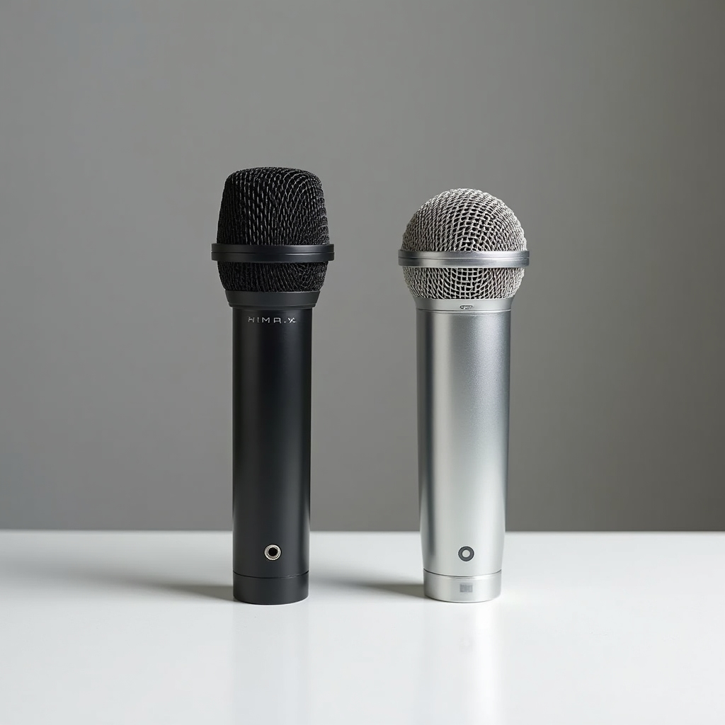 Two microphones side by side showing budget versus mid-range options for podcast recording